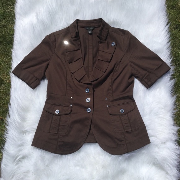 White House Black Market Jackets & Blazers - White House Black Market Brown Ruffle Jacket